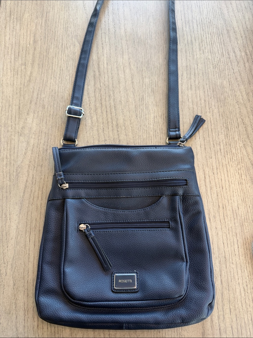 Rosetti Navy Pebble Faux-Leather Crossbody with Front Zip Pockets